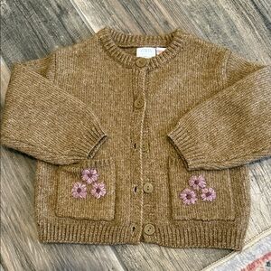 Zara Tan Knit Cardigan with Pink Floral Details